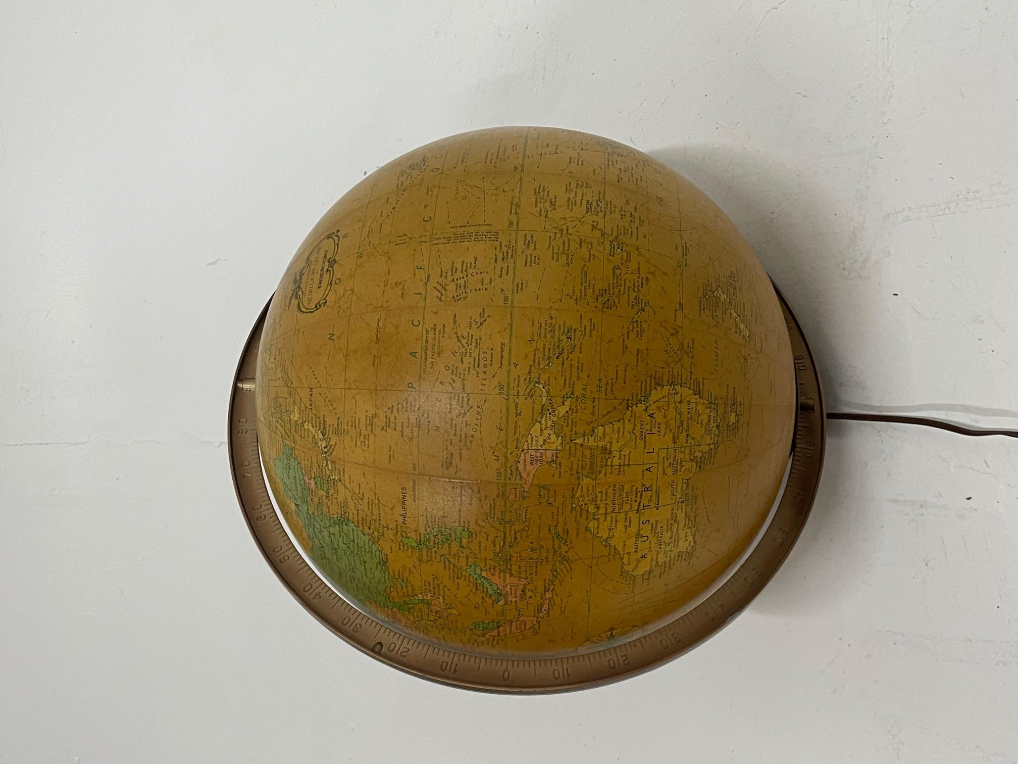 Very Handsome Illuminated Glass Globe on Iron & Walnut Stand For Sale 1