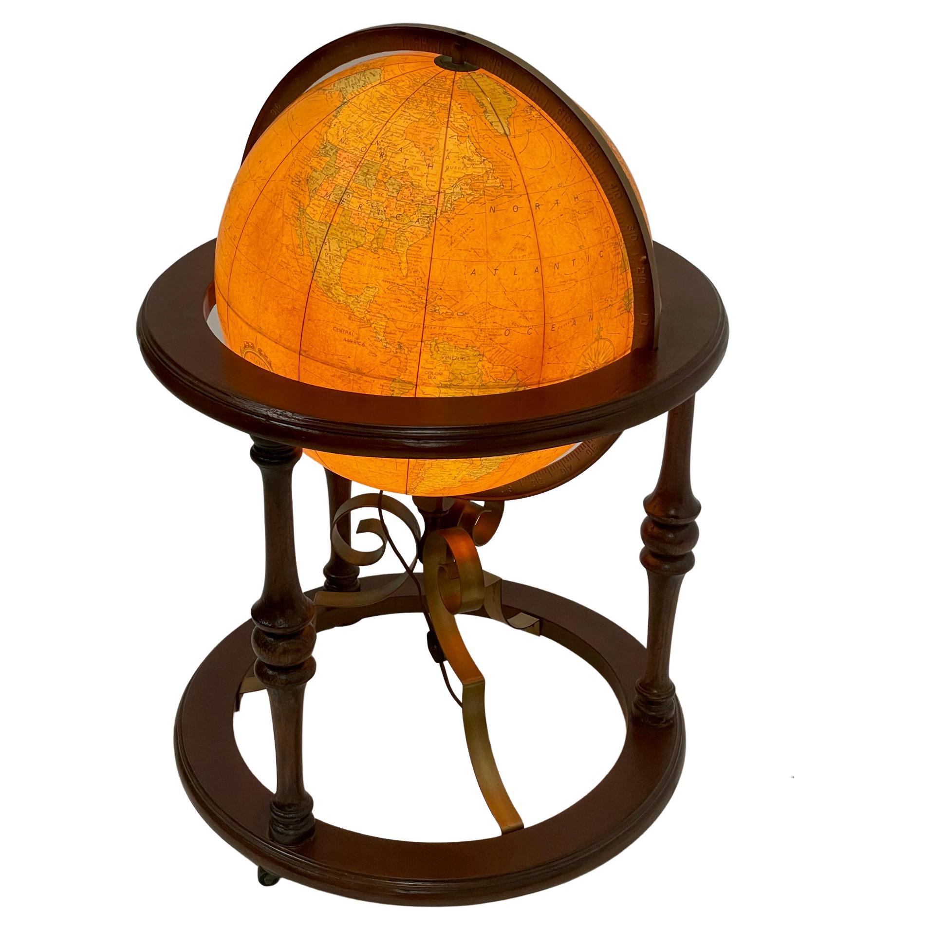 Very Handsome Illuminated Glass Globe on Iron & Walnut Stand