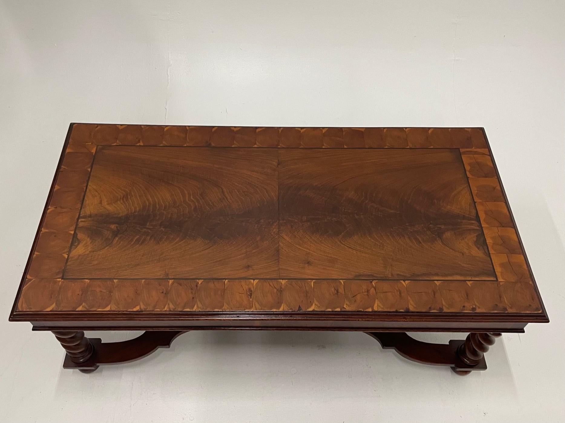 Very Handsome Italian Walnut Coffee Table with Barley Twist Legs In Good Condition In Hopewell, NJ