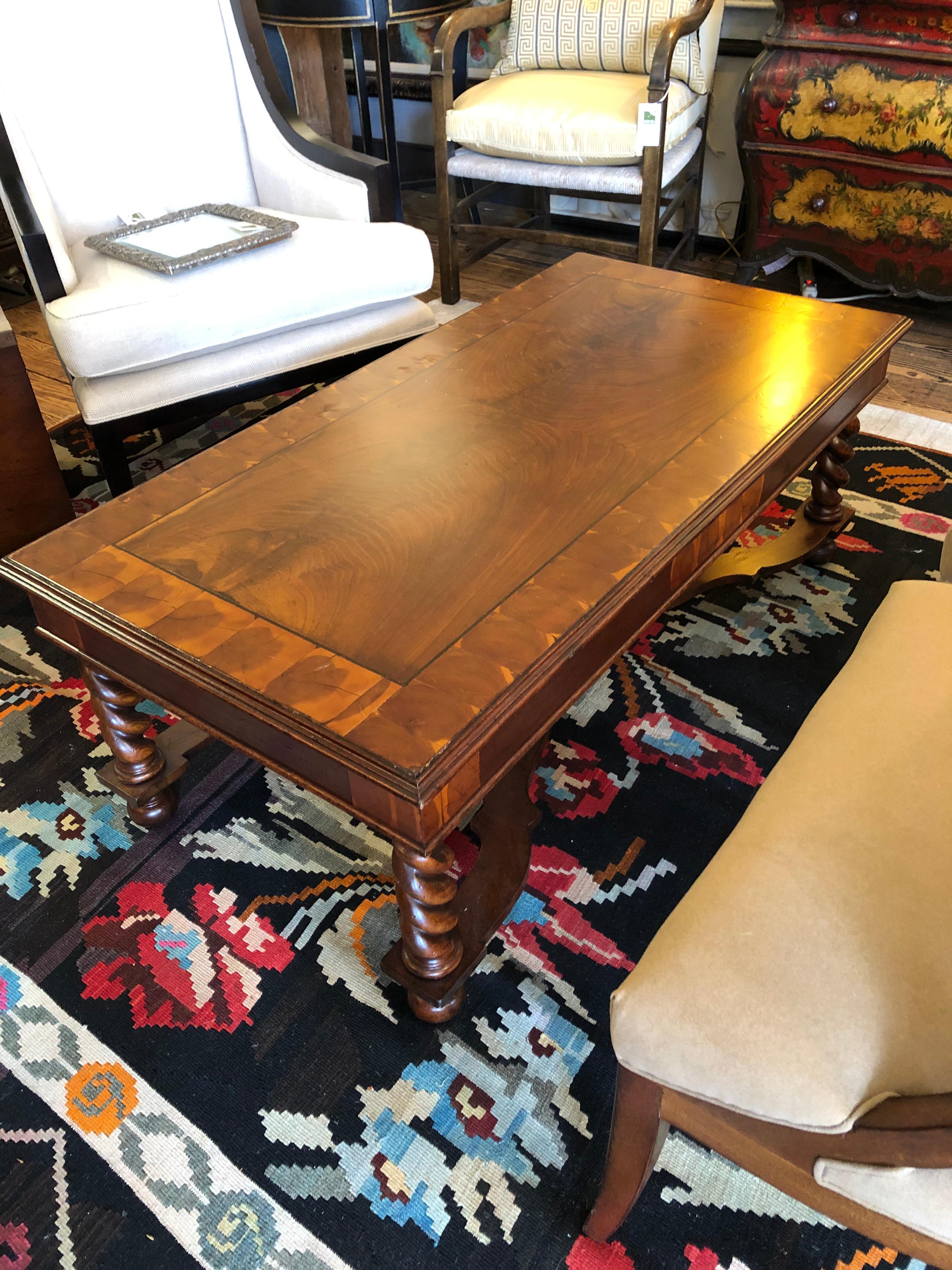 Very Handsome Italian Walnut Coffee Table with Barley Twist Legs at 1stDibs barley twist