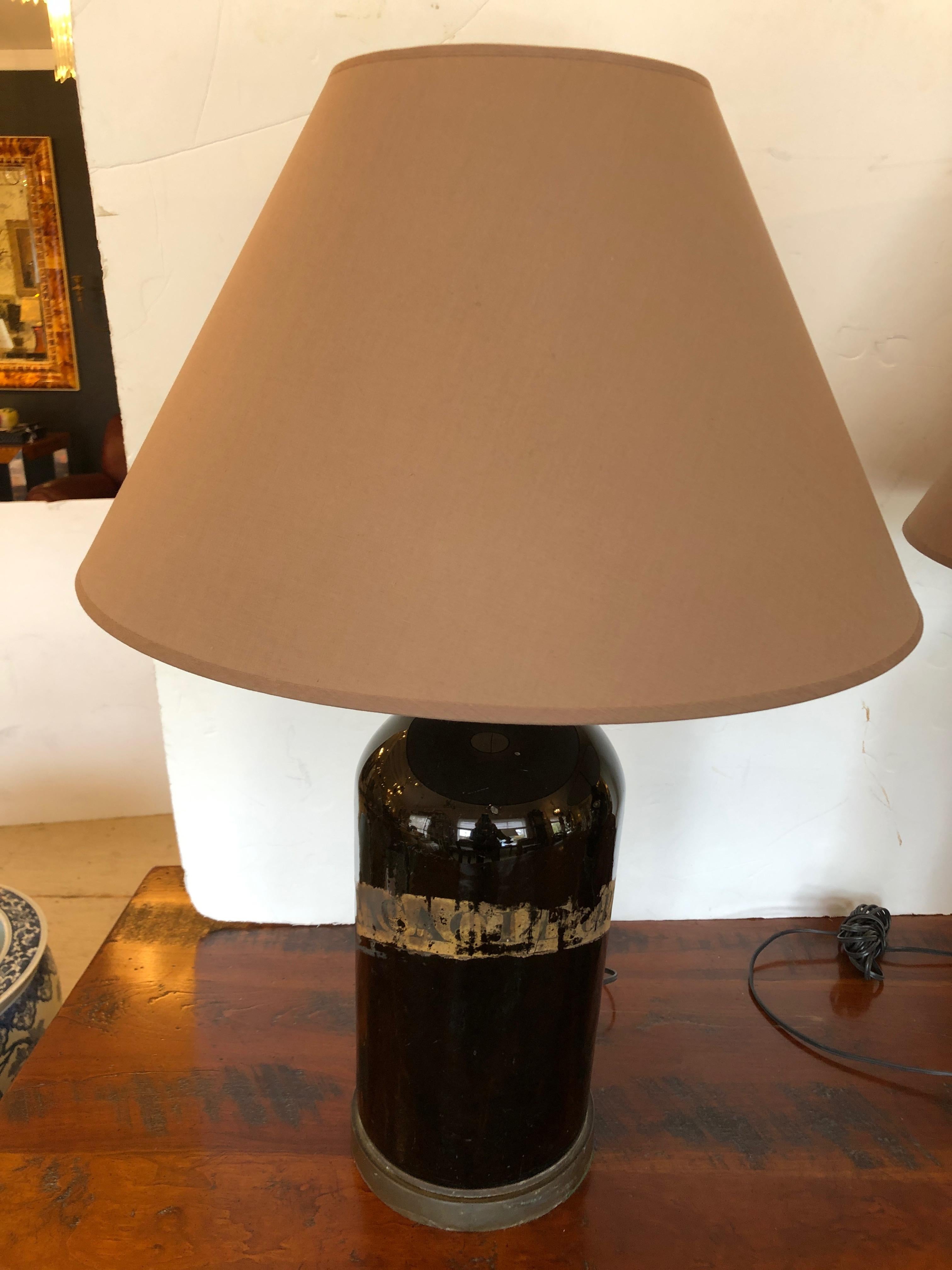 Very Handsome Large Antique English Apothecary Bottle Lamps In Excellent Condition In Hopewell, NJ