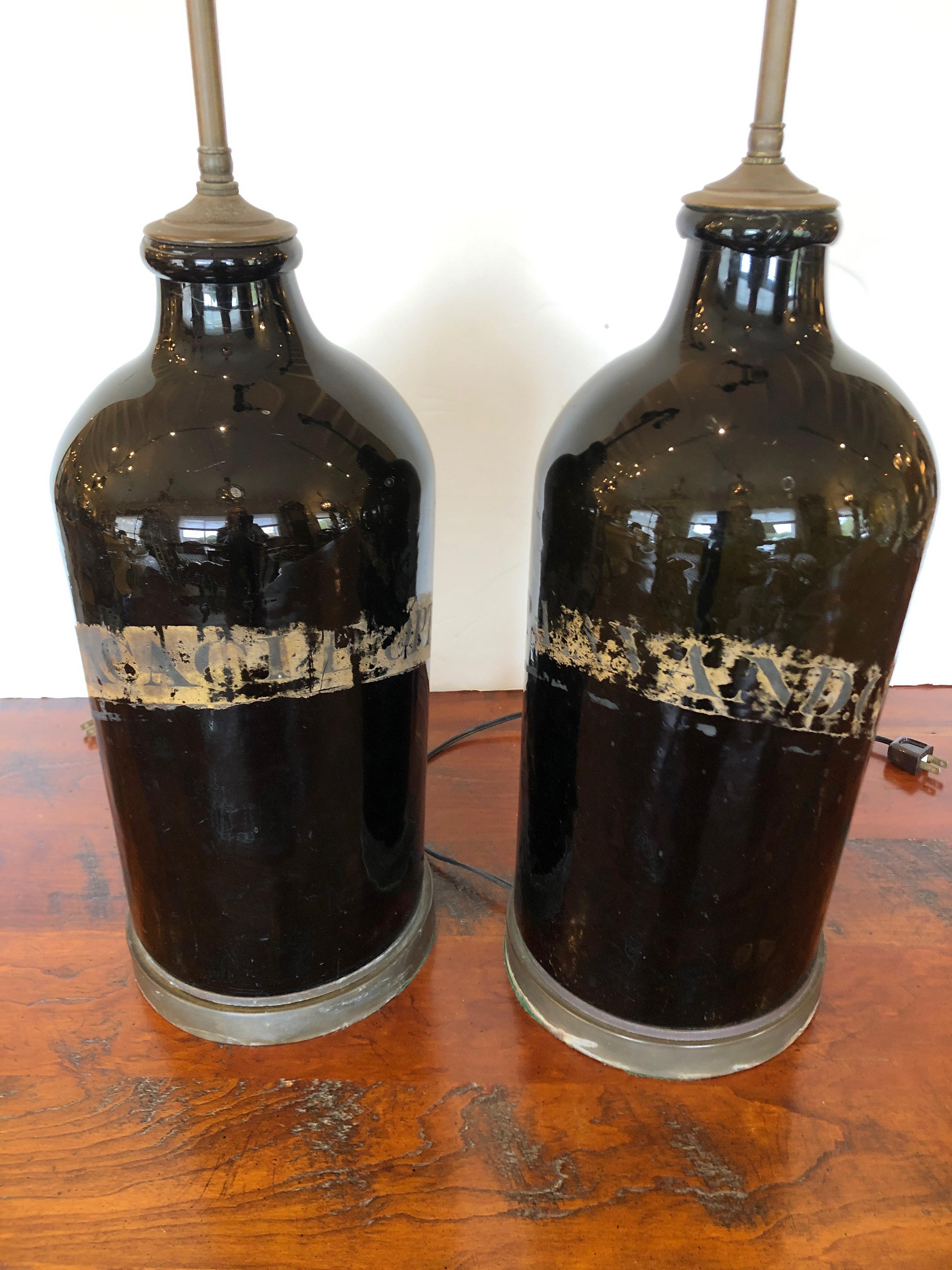 Very Handsome Large Antique English Apothecary Bottle Lamps 3