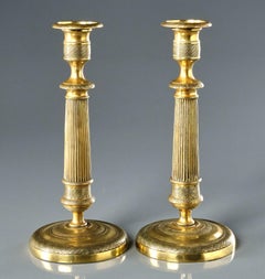 Very Handsome Pair of French Empire Period Gilt Brass Candlesticks, Circa 1820