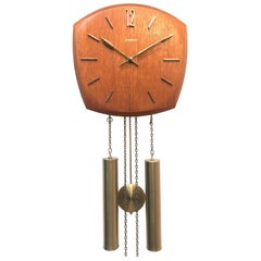 Very Handsome Vintage Junghans Pendulum Wall Clock in Solid Oak and Brass