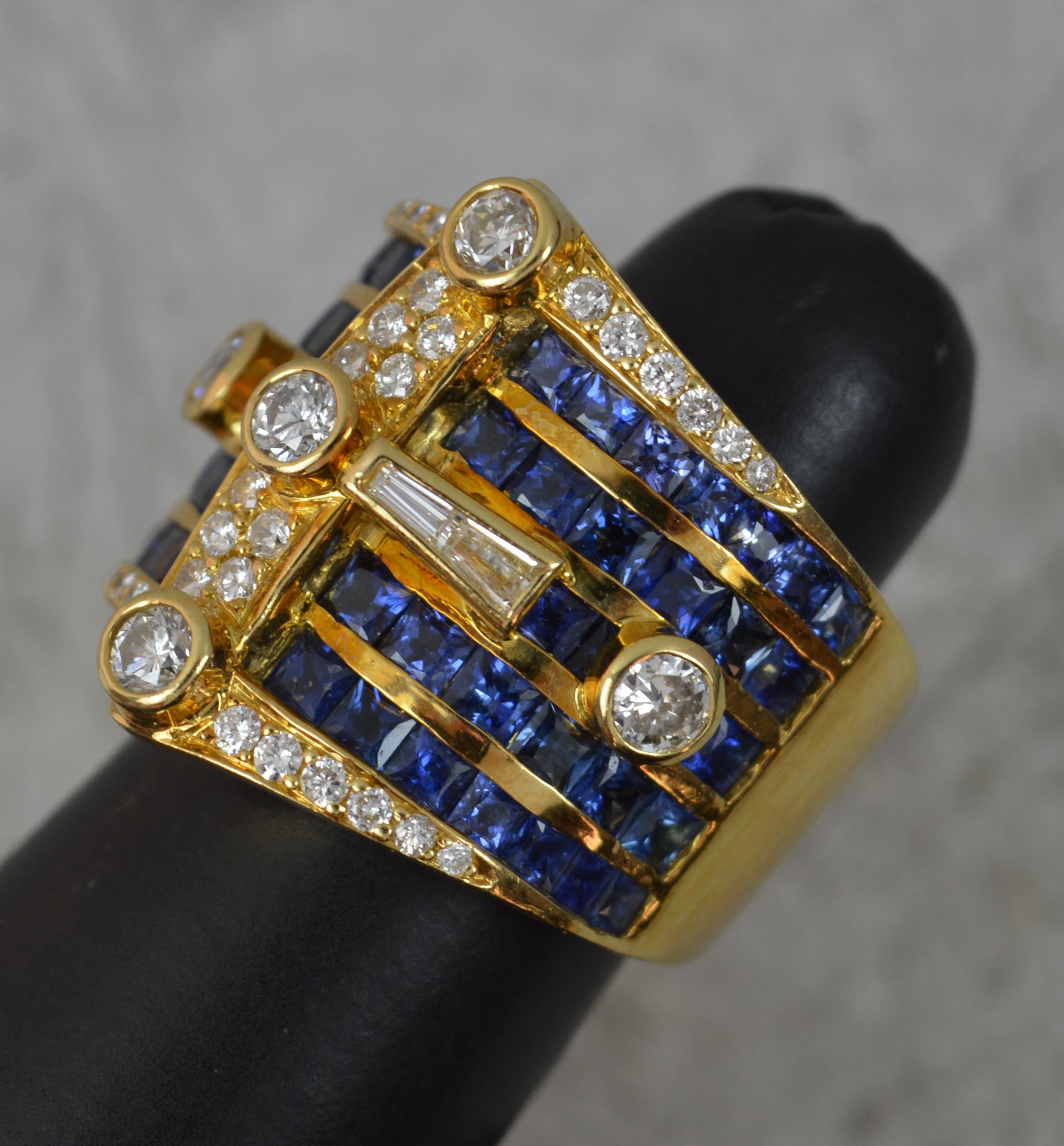 Very Heavy 18 Carat Gold Vs 1.3ct Diamond and Blue Sapphire Buckle Cluster Ring 5