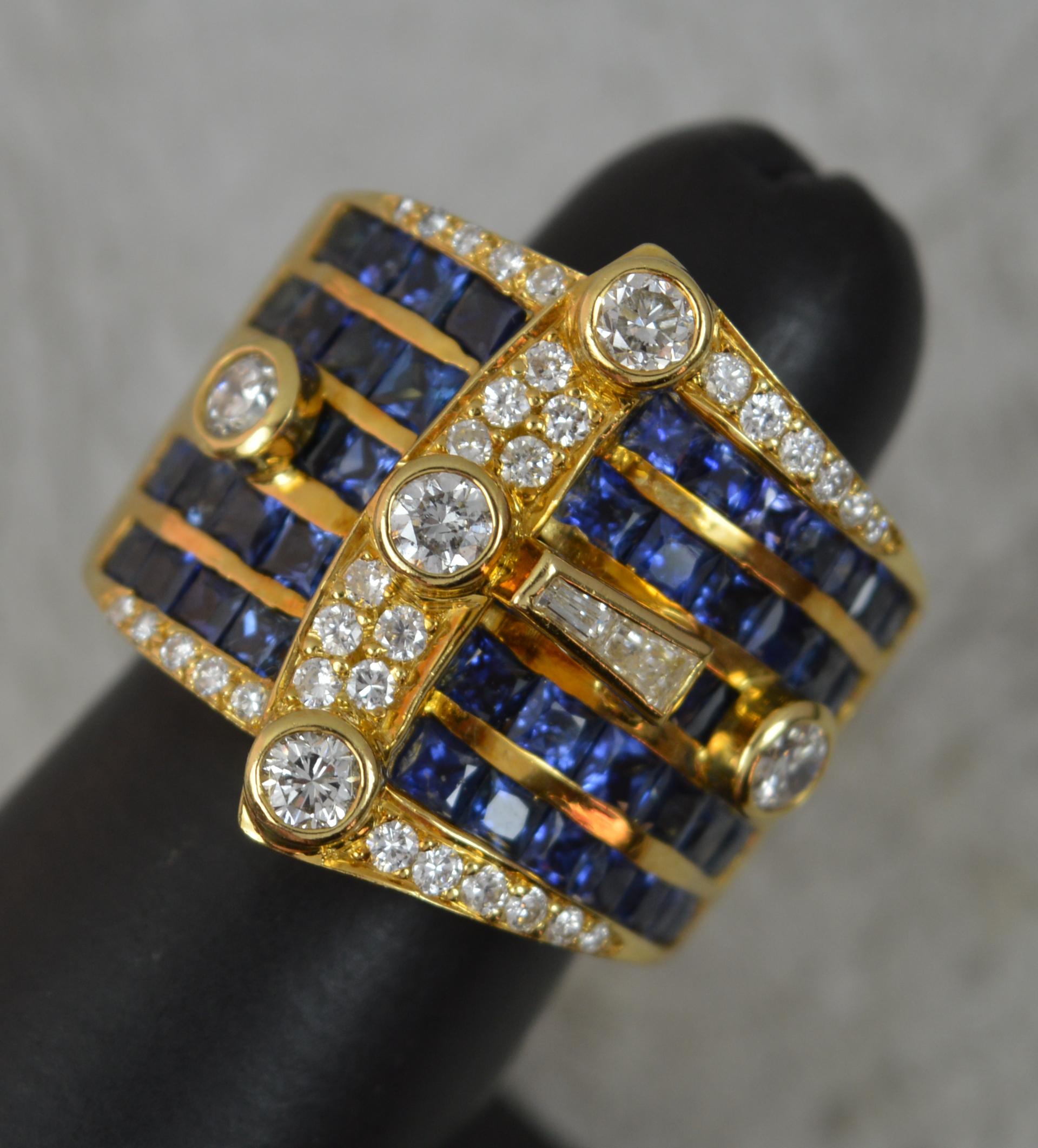 Very Heavy 18 Carat Gold Vs 1.3ct Diamond and Blue Sapphire Buckle Cluster Ring 6