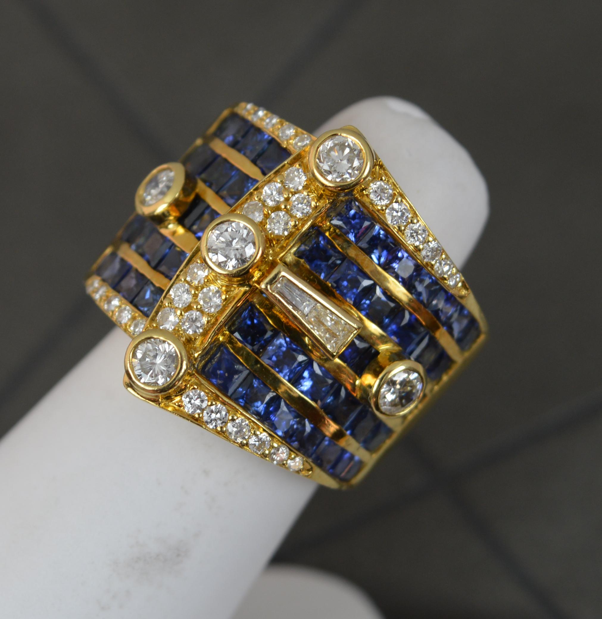 Very Heavy 18 Carat Gold Vs 1.3ct Diamond and Blue Sapphire Buckle Cluster Ring 7