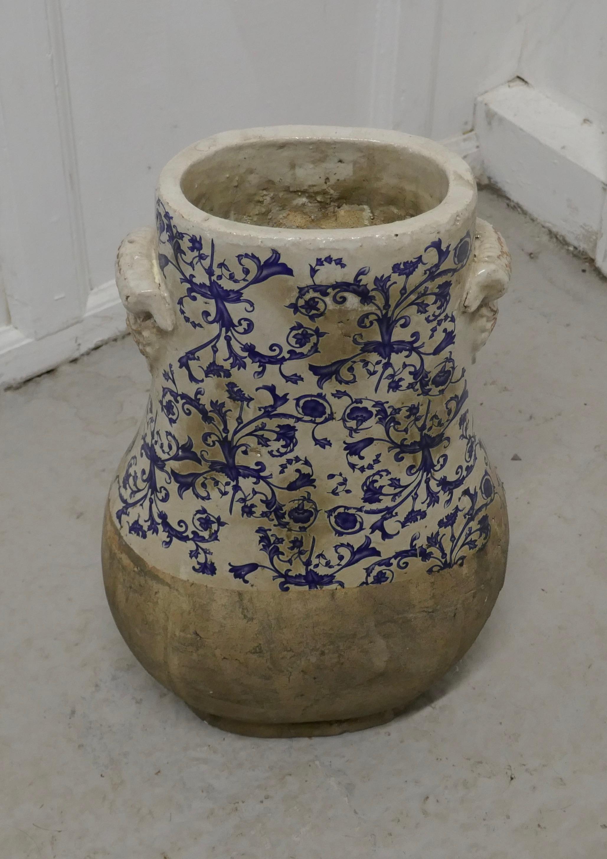 Folk Art Very Heavy 19th Century Dutch Delft Earthenware Cooler Pot