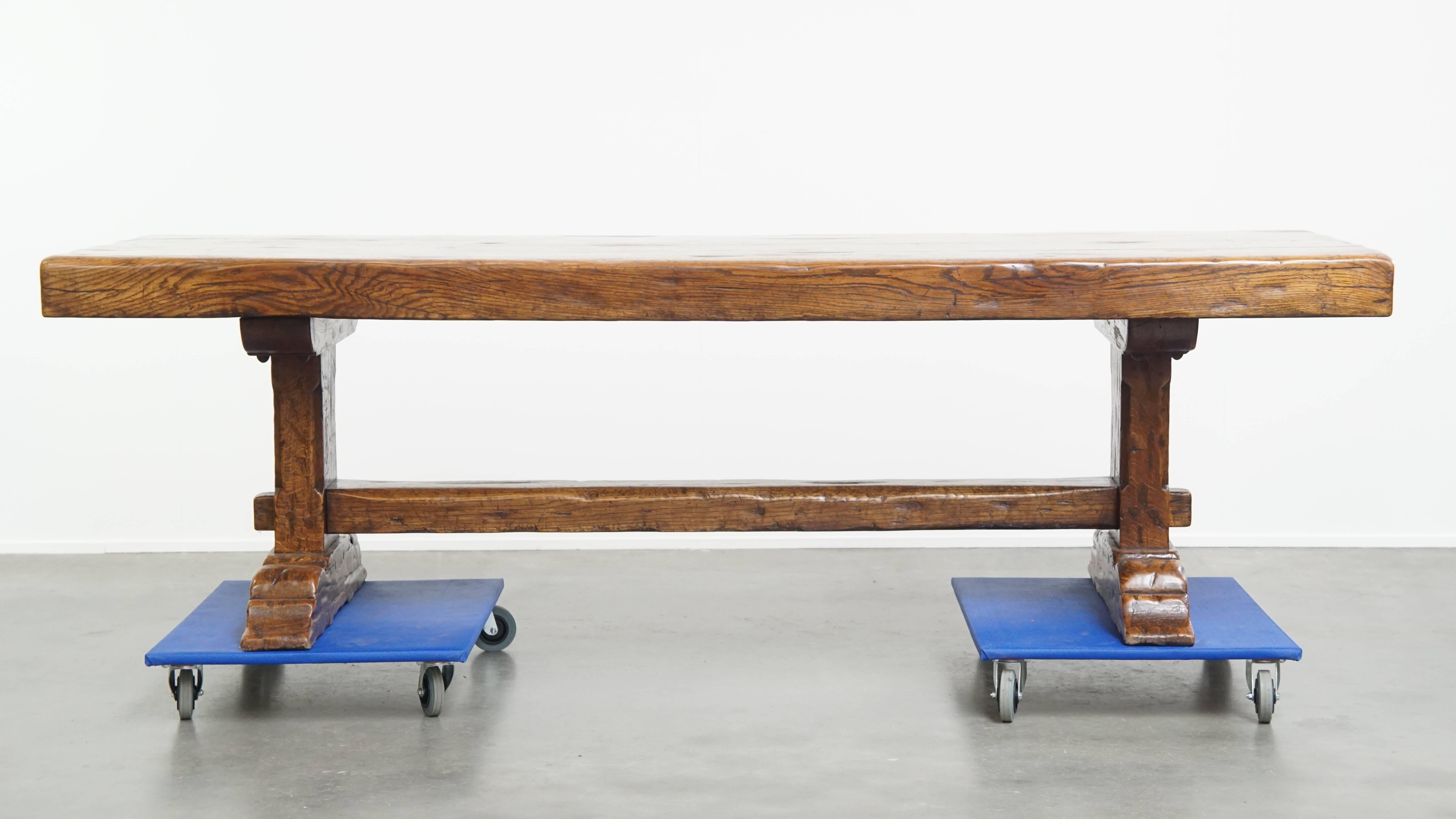 Hand-Crafted Very Heavy Antique French Table from the Early 1900s in Solid Oak For Sale