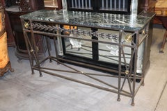 Very Heavy Custom-Made Steel Brass French Made Verdi Marble Directoire Console