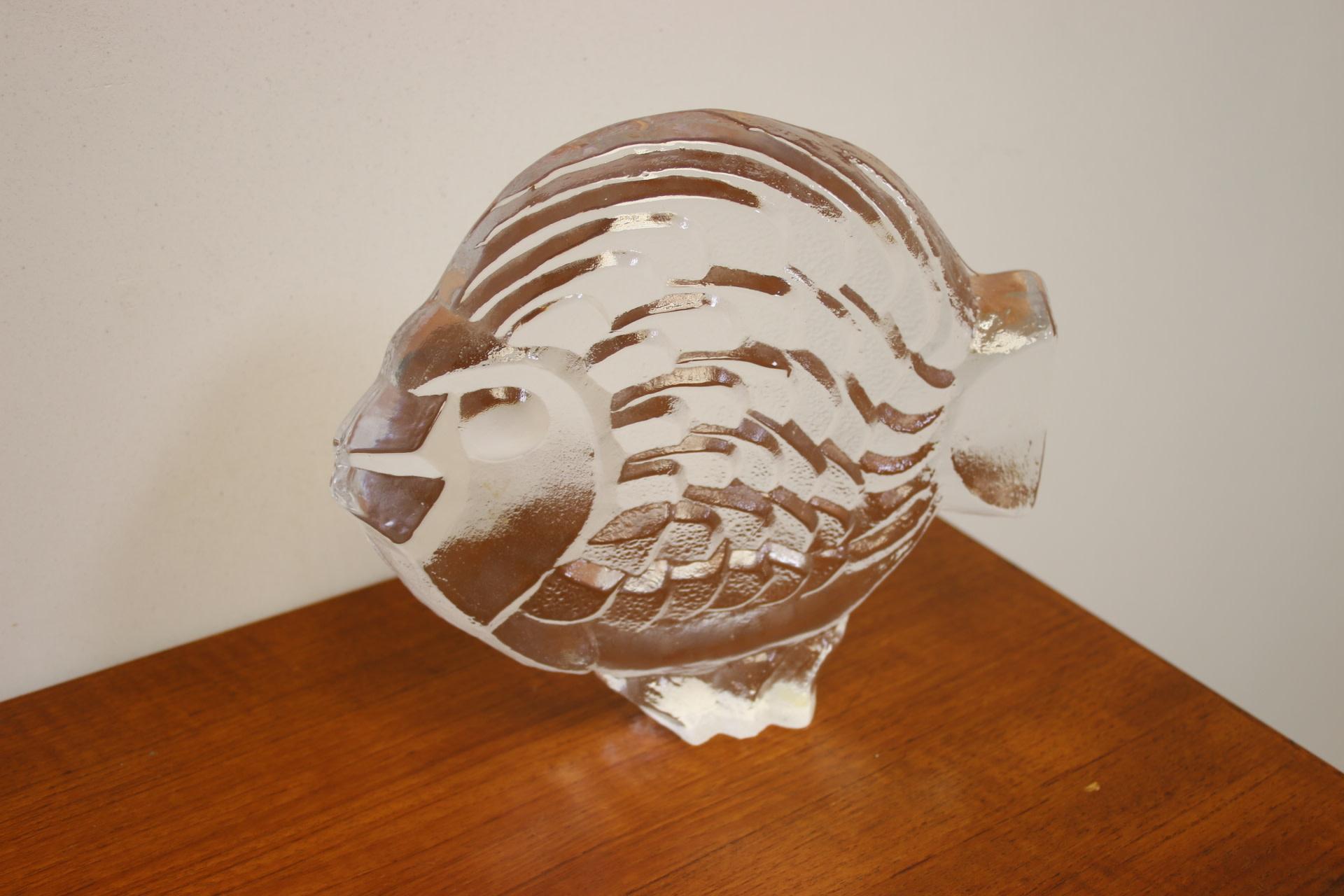 Mid-Century Modern very heavy glass Fish model of Thick Pressed Glass For Sale