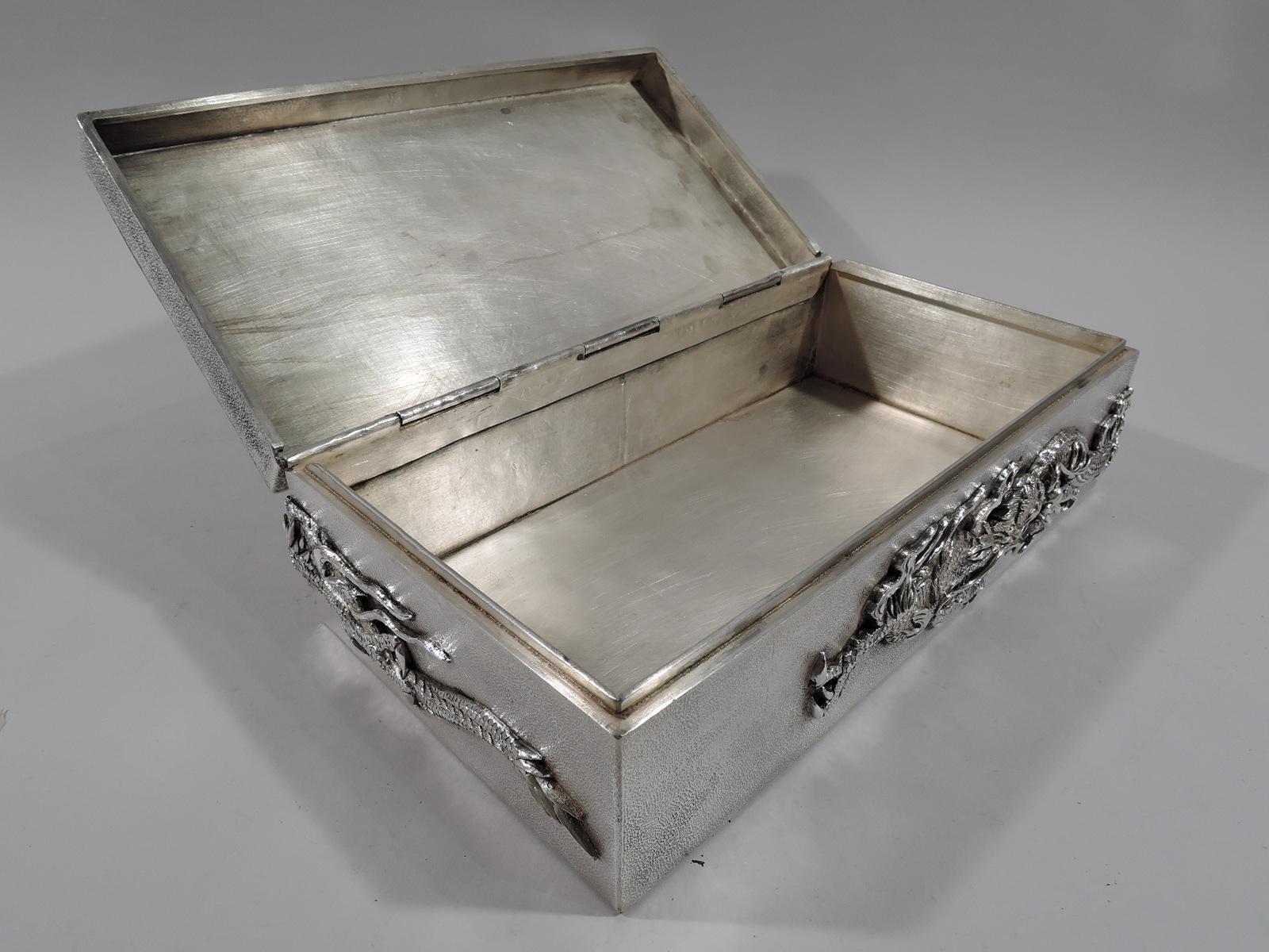 Very Heavy Japanese Silver Dramatic Dragon Box by Samurai Shokai In Excellent Condition In New York, NY