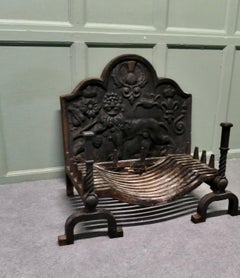 Very Heavy Large Fire Back with Andirons and Large Grate