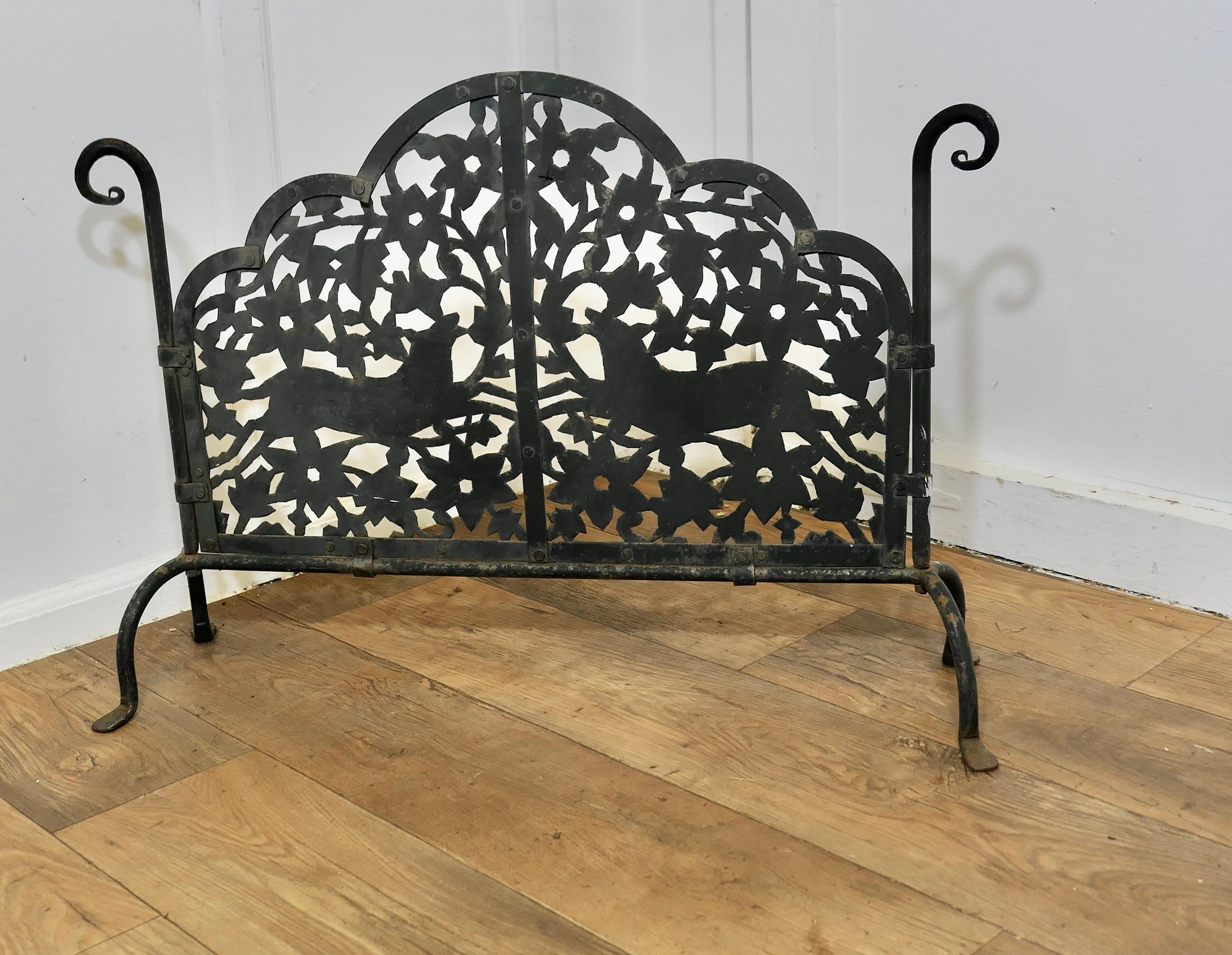 Very Heavy Old Gothic Pierced Wrought Iron Fire Screen For Sale 3