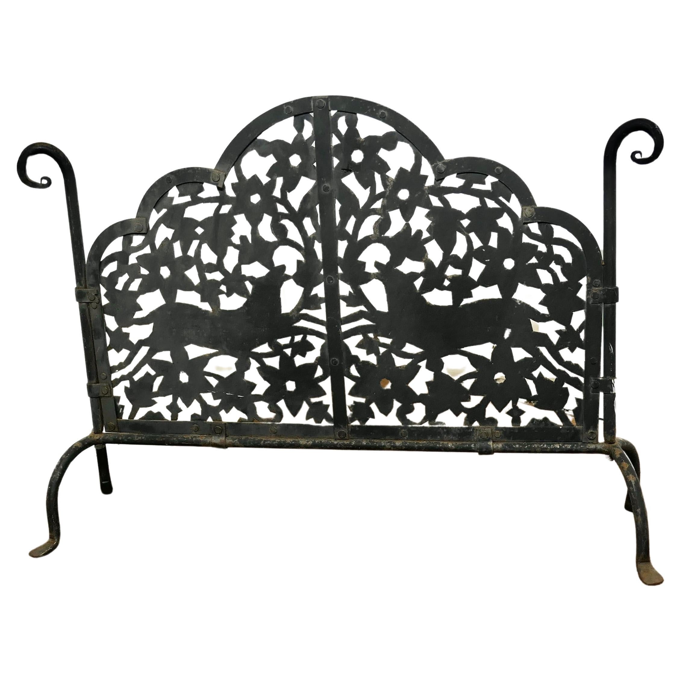 Very Heavy Old Gothic Pierced Wrought Iron Fire Screen