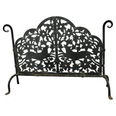 Very Heavy Old Gothic Pierced Wrought Iron Fire Screen   