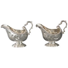 Very Heavy Pair of George II Silver Pedestal Sauce Boats, London, 1758