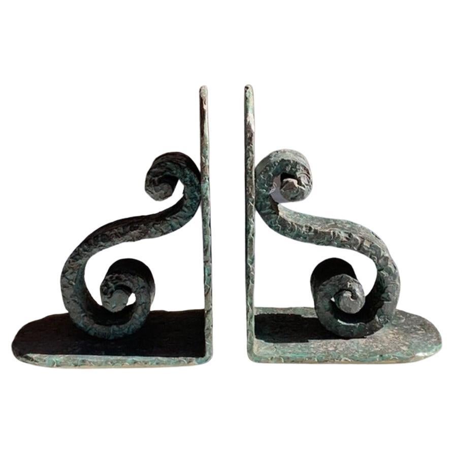 Very Heavy Pair of Wrought Iron Vintage Bookends For Sale