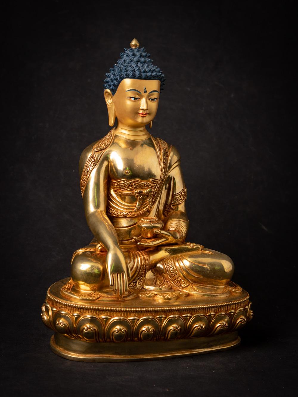 Buddha-Statue in Bhumisparsha Mudra aus Nepal in sehr hoher Qualität mit Goldumrandung (Bronze) im Angebot