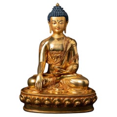 statue de Bouddha au visage en or népalais de très haute qualité au Bhumisparsha Mudra