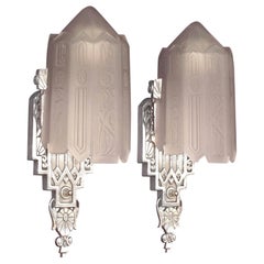 Very High Style Vintage American Art Deco Wall Sconces with Original Glass