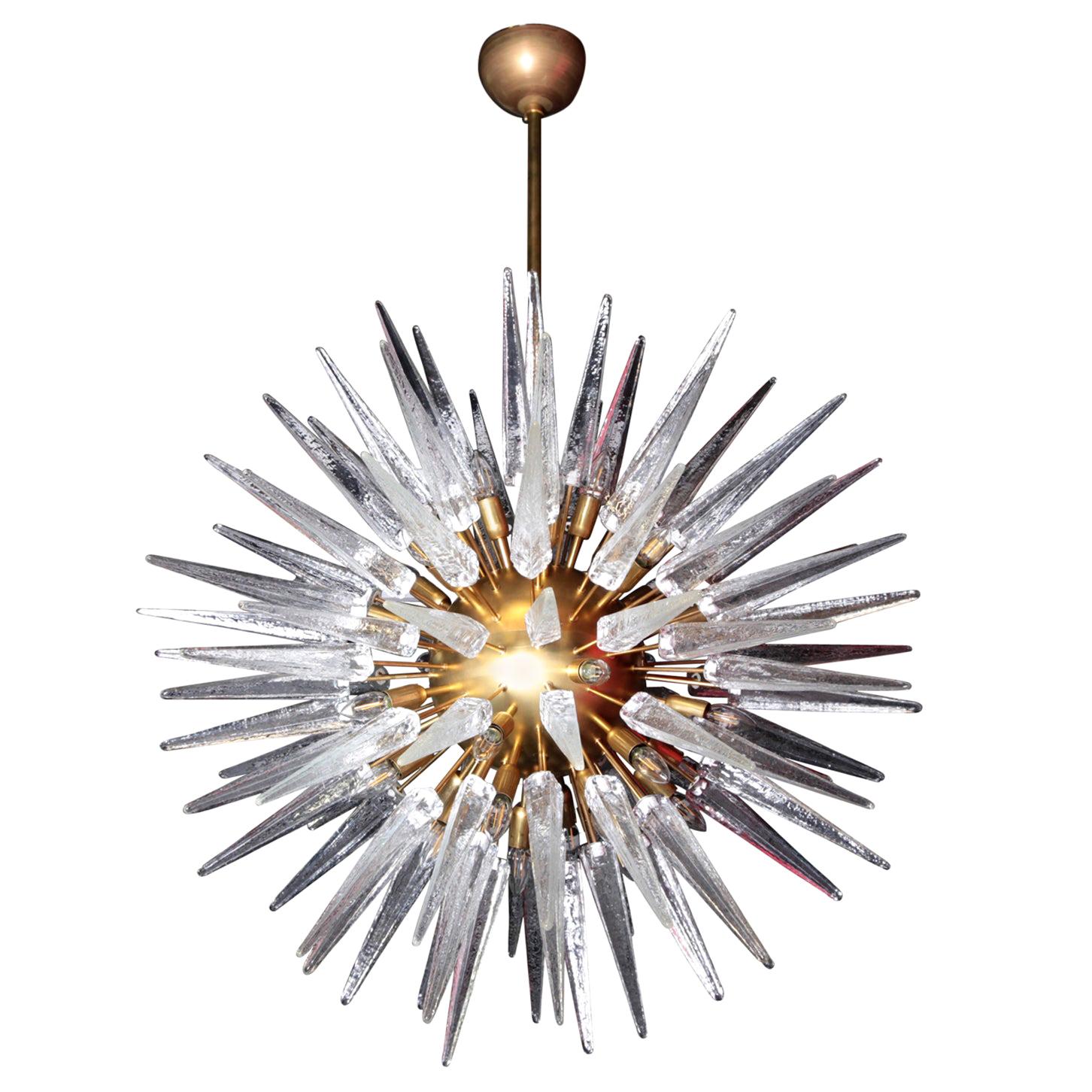 Very Huge and Impressive Murano Glass and Brass Chandelier For Sale