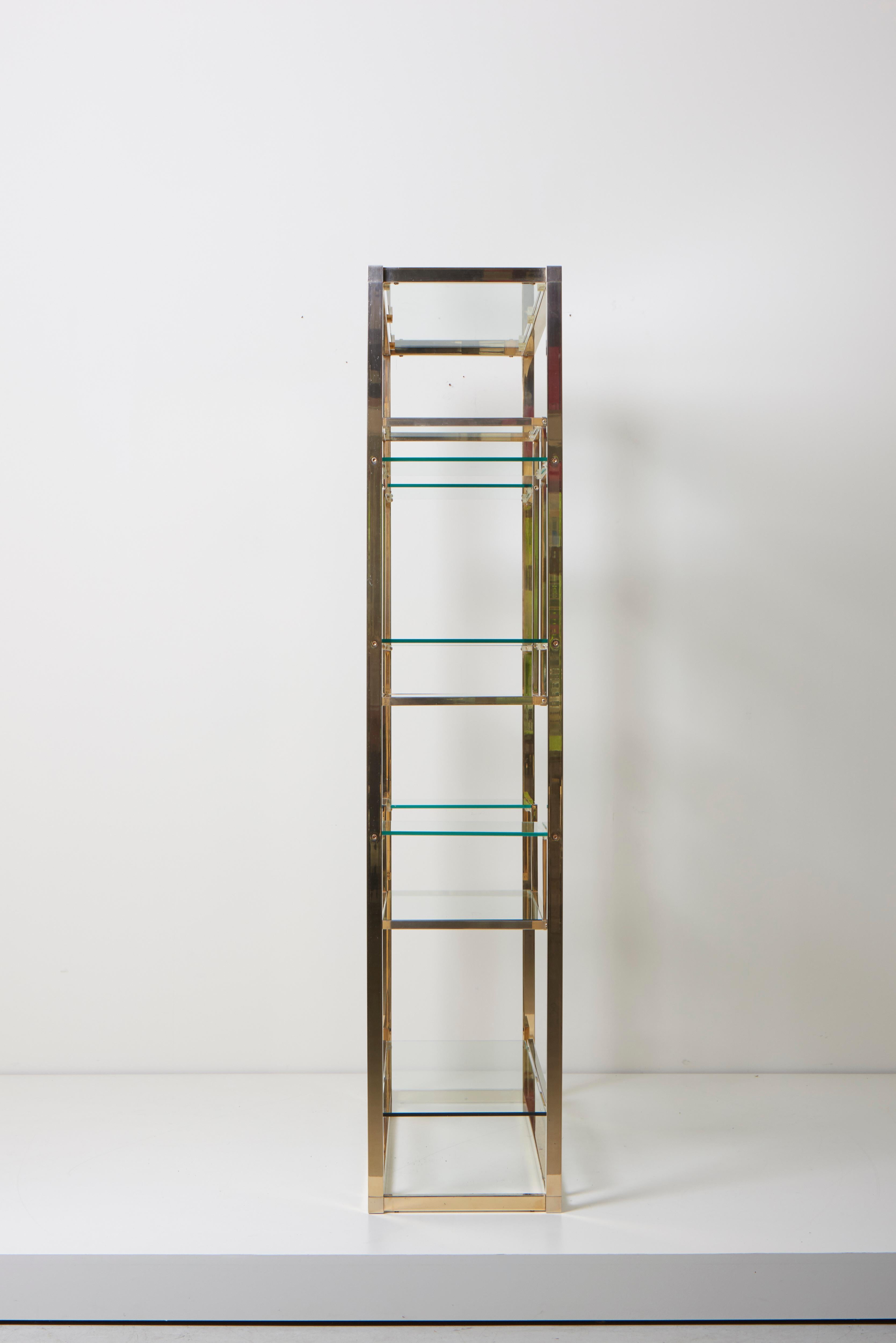 Very Huge Brass and Tinted Glass Bookshelf or Étagère in the style of Romeo Rega For Sale 1