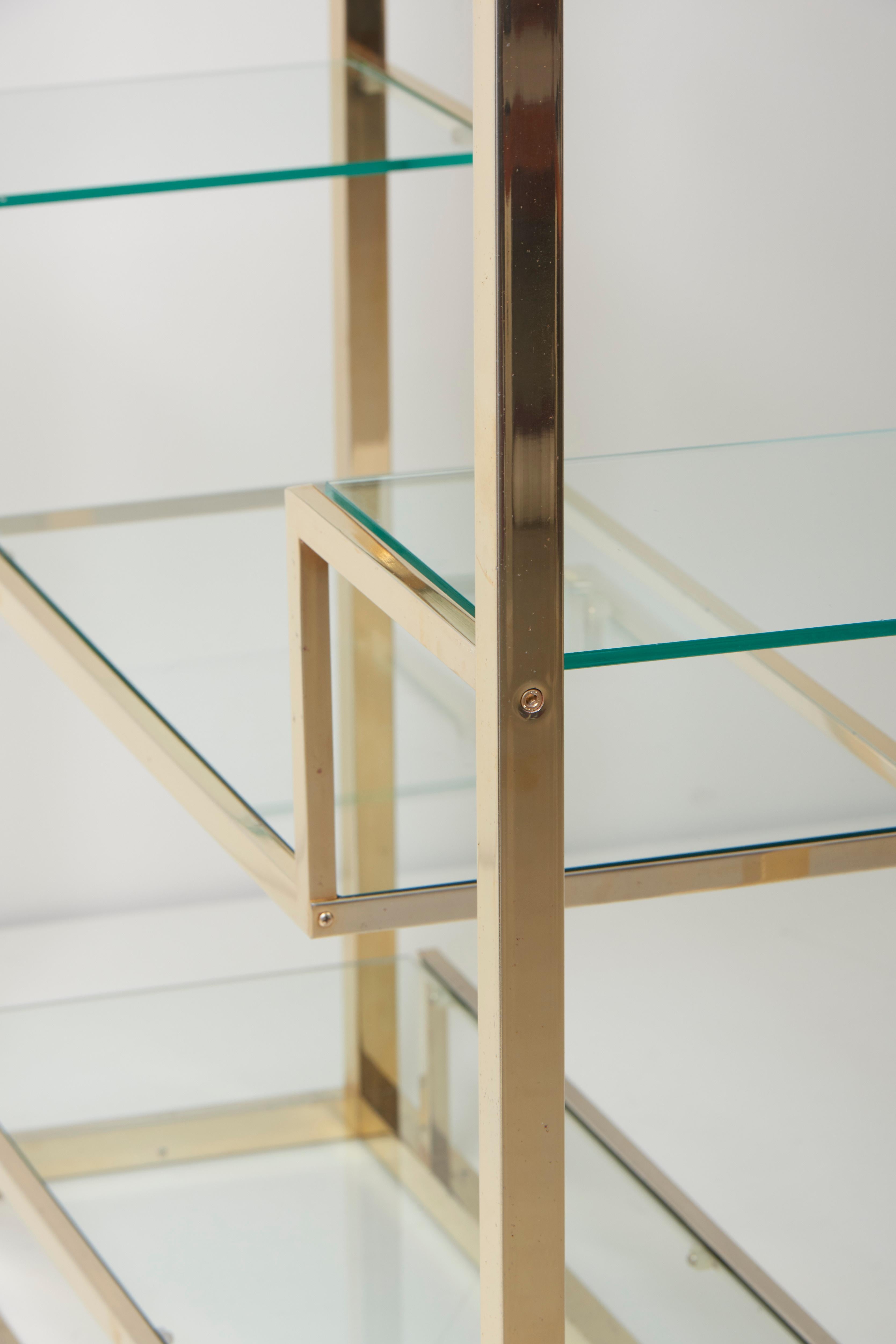 Very Huge Brass and Tinted Glass Bookshelf or Étagère in the style of Romeo Rega For Sale 5