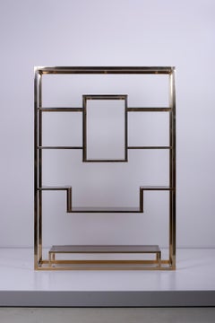 Very Huge Brass and Tinted Glass Bookshelf or Étagère in the style of Romeo Rega