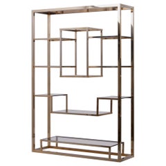 Very Huge Brass and Tinted Glass Bookshelf or Étagère in the style of Romeo Rega