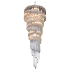 Very Huge Murano Glass Spiral Chandelier in the Manner of Venini