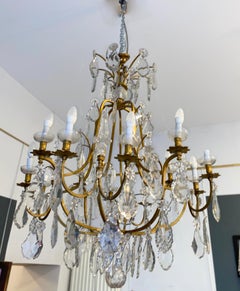 Very Important Bronze Cage Chandelier with Louis XVI Style Pendants