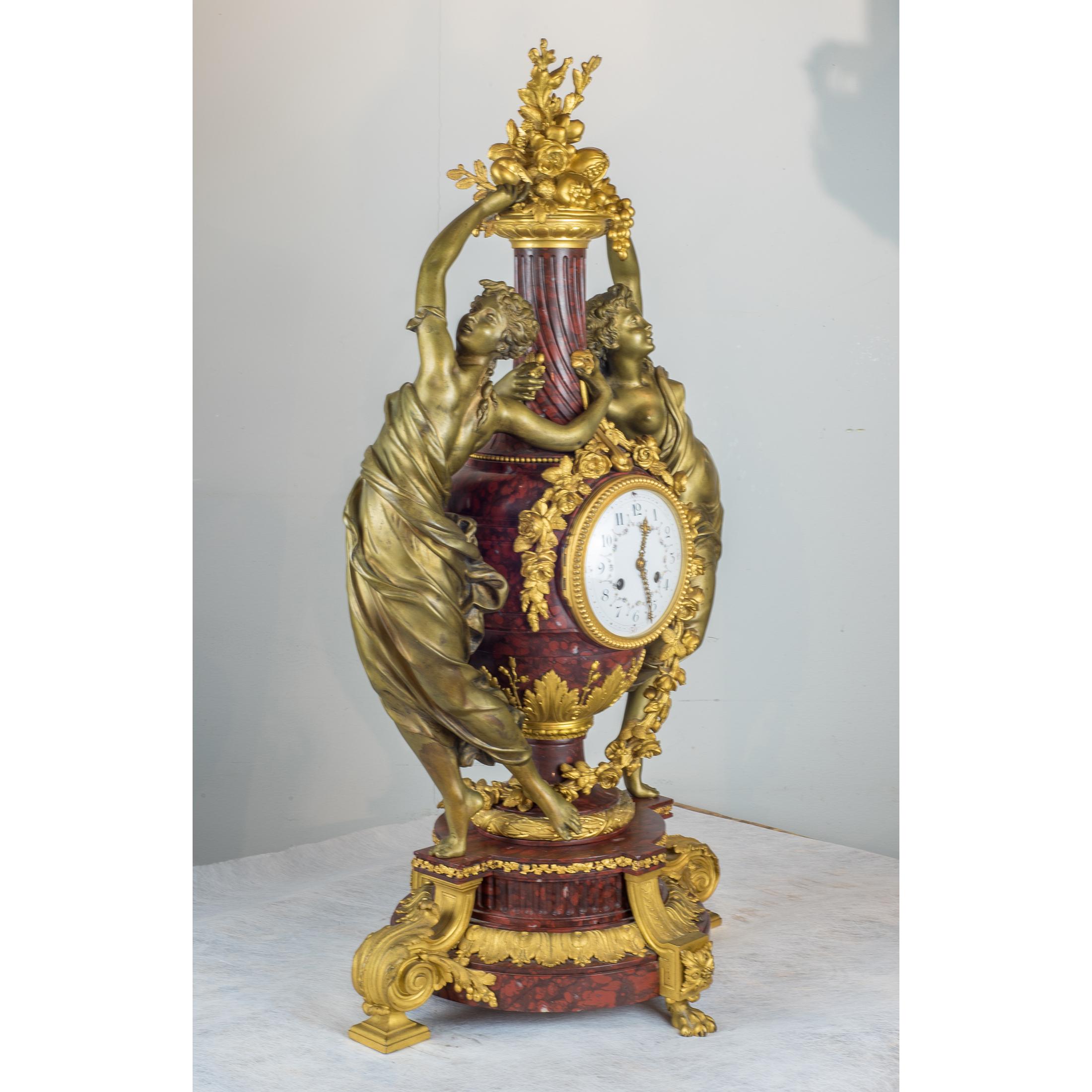 Très importante horloge de cheminée figurative française Japy Frères Bon état - En vente à New York, NY