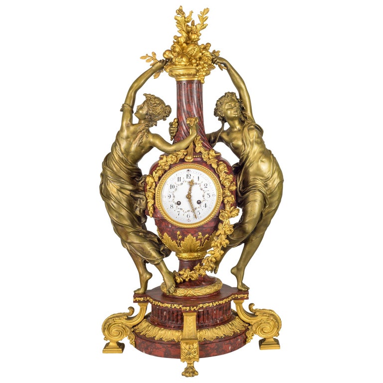 Very Important French Japy Frères Figural Mantel Clock For Sale