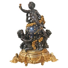 Very Important Gilt Bronze, Enameled Bronze and Patinated Bronze Clock