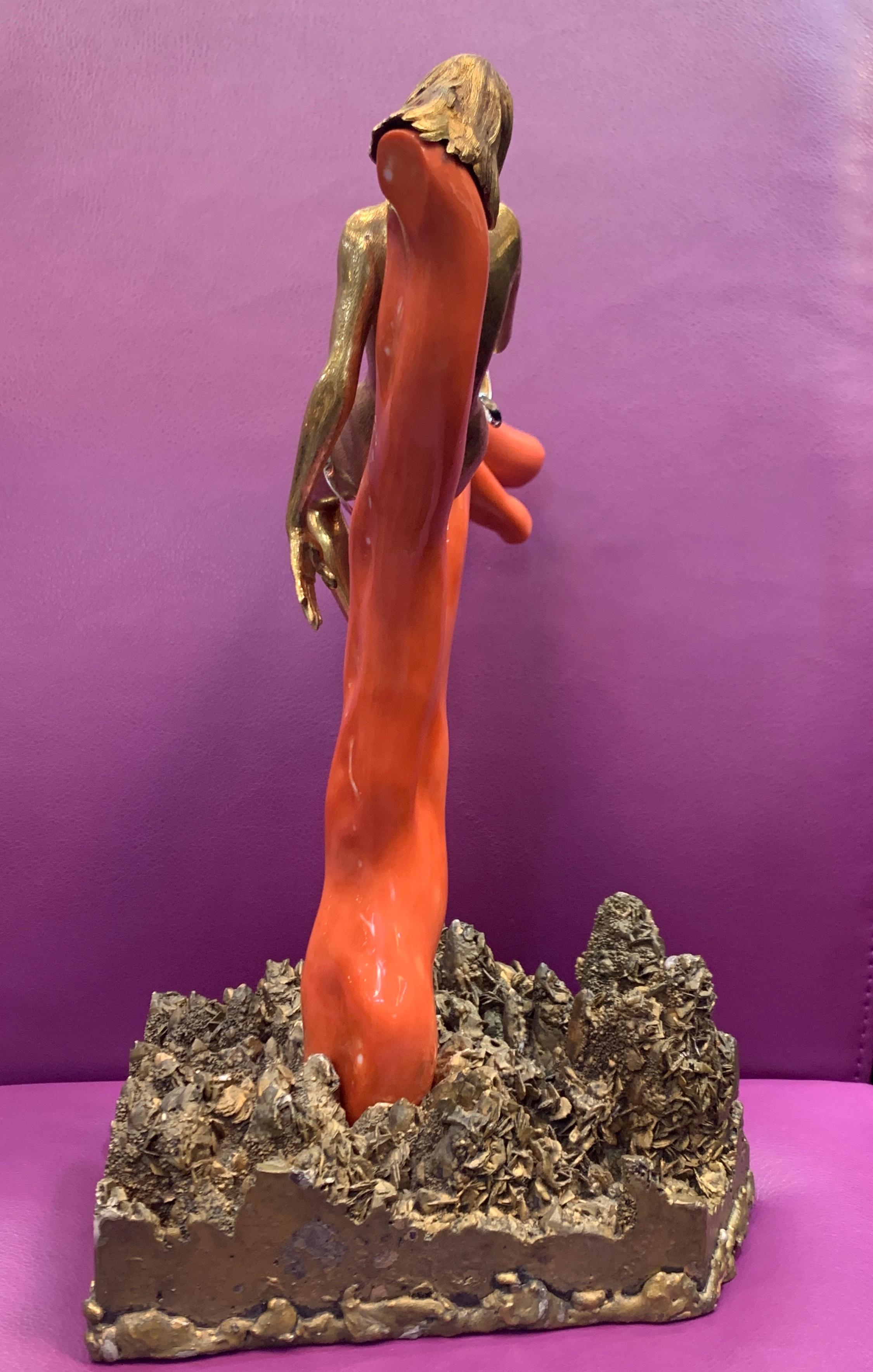 Romolo Grassi Gold Coral Resting Lady Object  In Excellent Condition For Sale In New York, NY