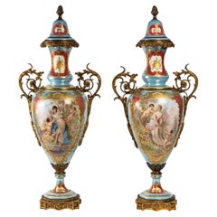 Very Important Pair of bright turquoise Sèvres Porcelain Vases, signed Sèvres