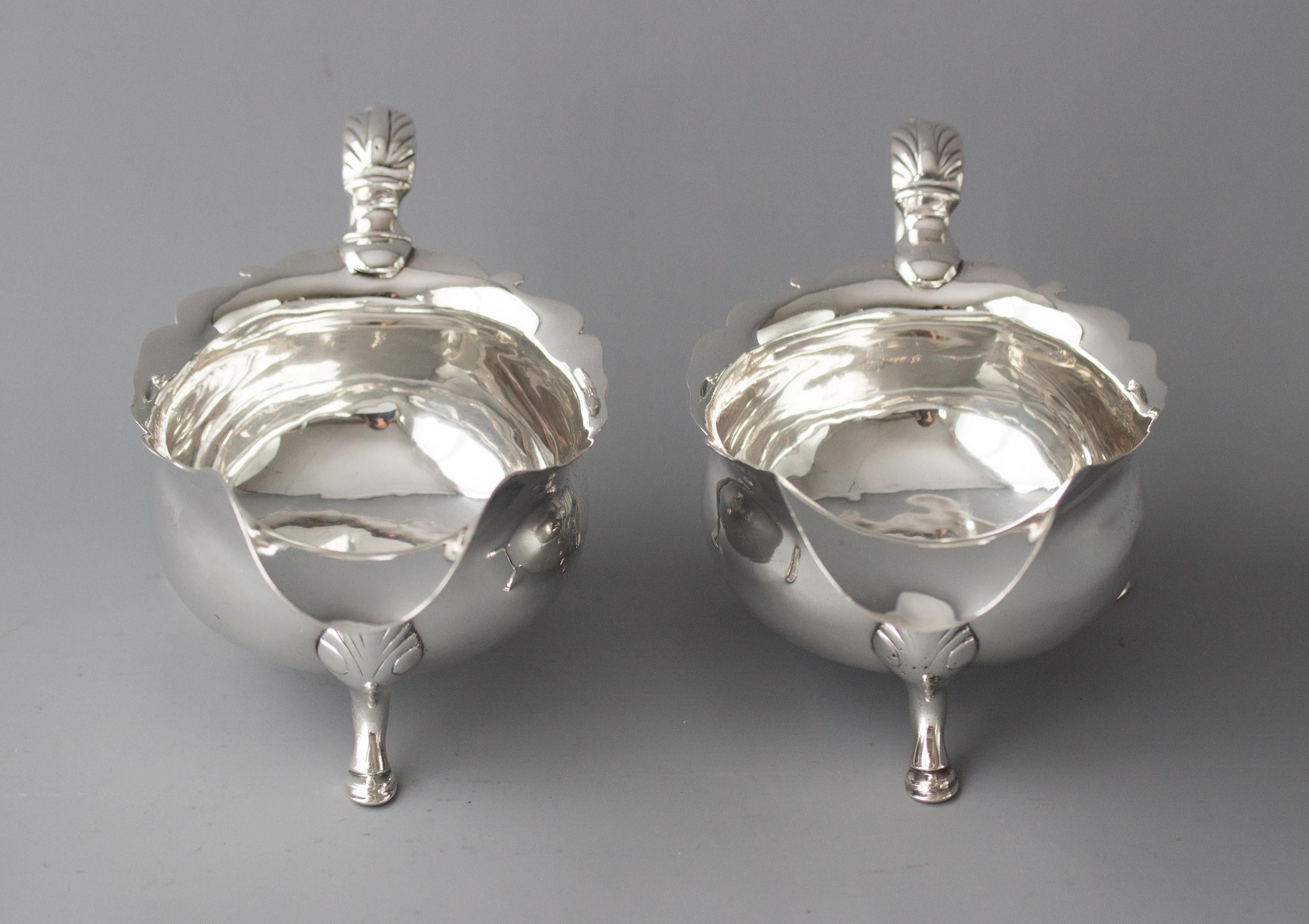 Sterling Silver Very Important Pair of Heavy George II Silver Sauce Boats, Lon 1742