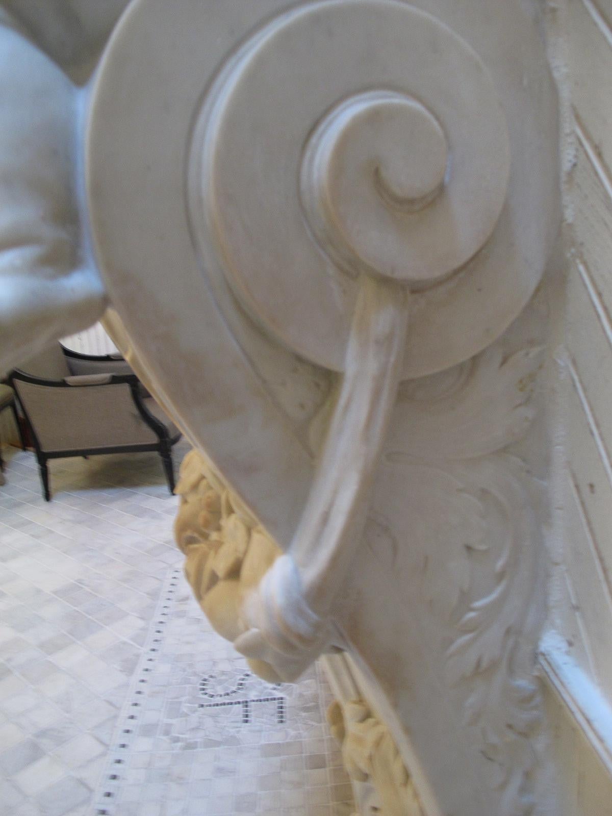 Very Important Palatial Finely Carved Italian Carrara Marble Mantel Piece 8