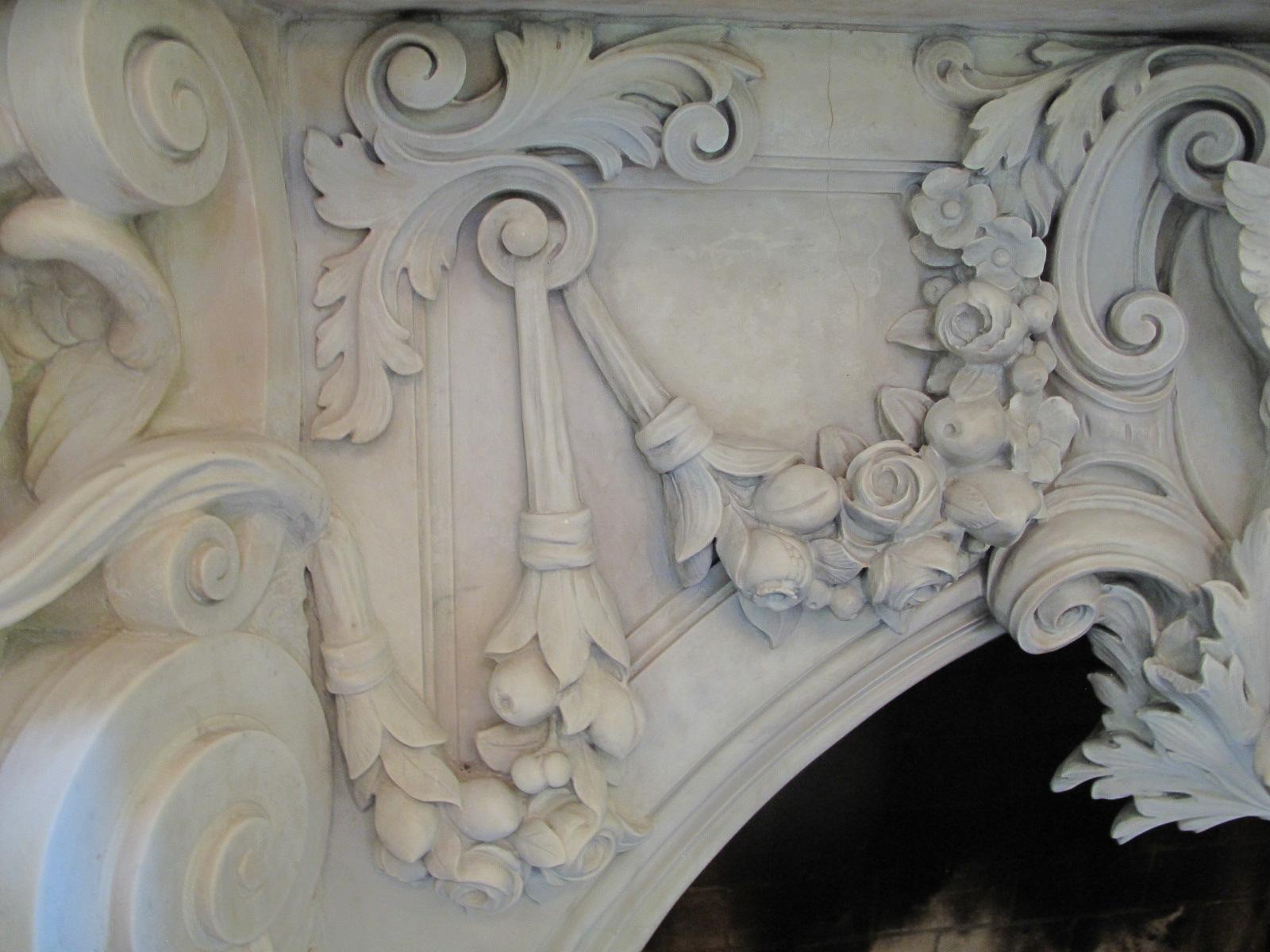Very Important Palatial Finely Carved Italian Carrara Marble Mantel Piece 3
