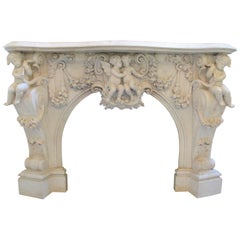 Very Important Palatial Finely Carved Italian Carrara Marble Mantel Piece
