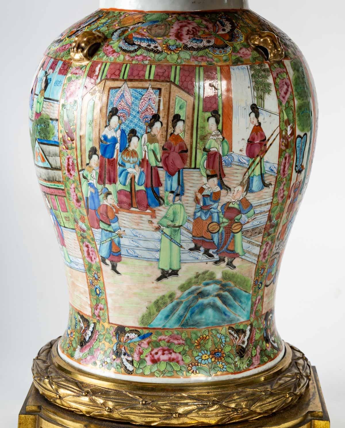 Très importante lampe en porcelaine de Satsuma Bon état - En vente à Saint-Ouen, FR