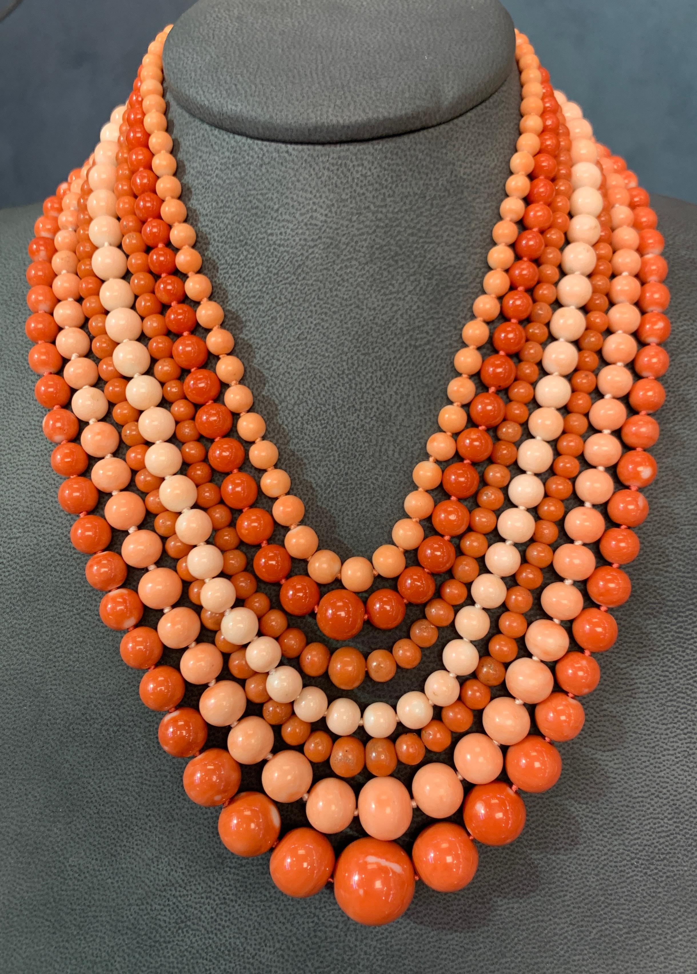 Very Important Seven-Strand Coral Bead Necklace- MARKET PLACE For Sale 2