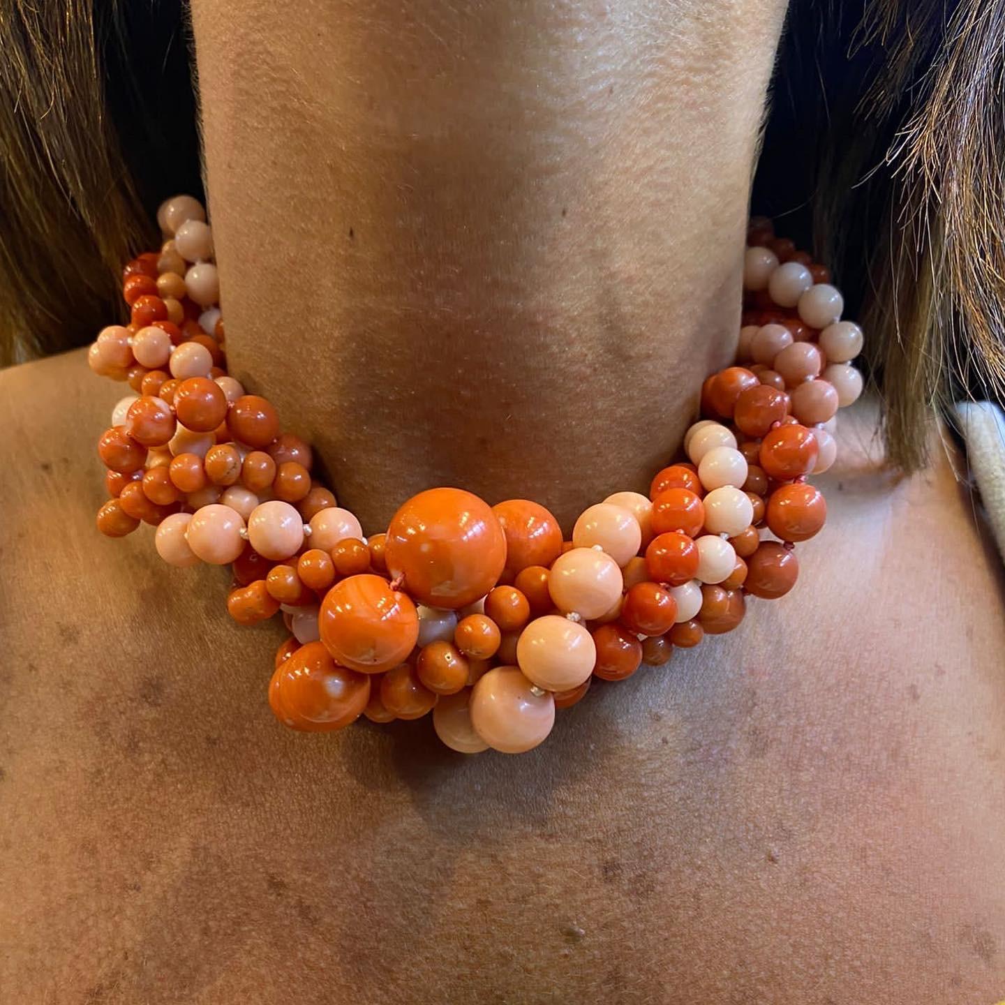 Women's or Men's Very Important Seven-Strand Coral Bead Necklace- MARKET PLACE For Sale