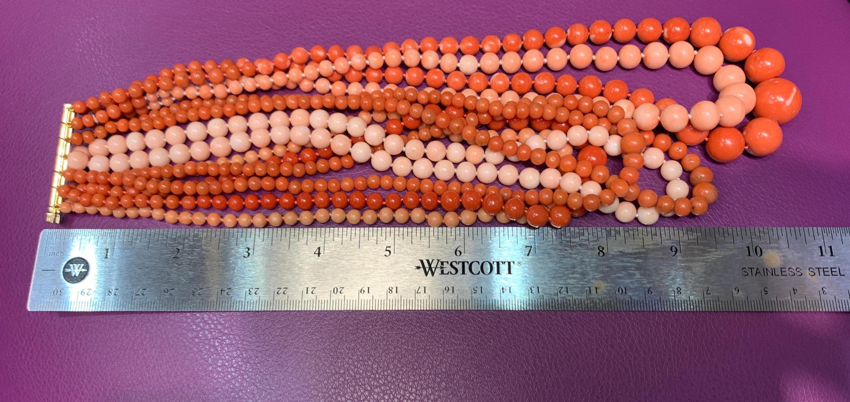 Very Important Seven-Strand Coral Bead Necklace- MARKET PLACE For Sale 5
