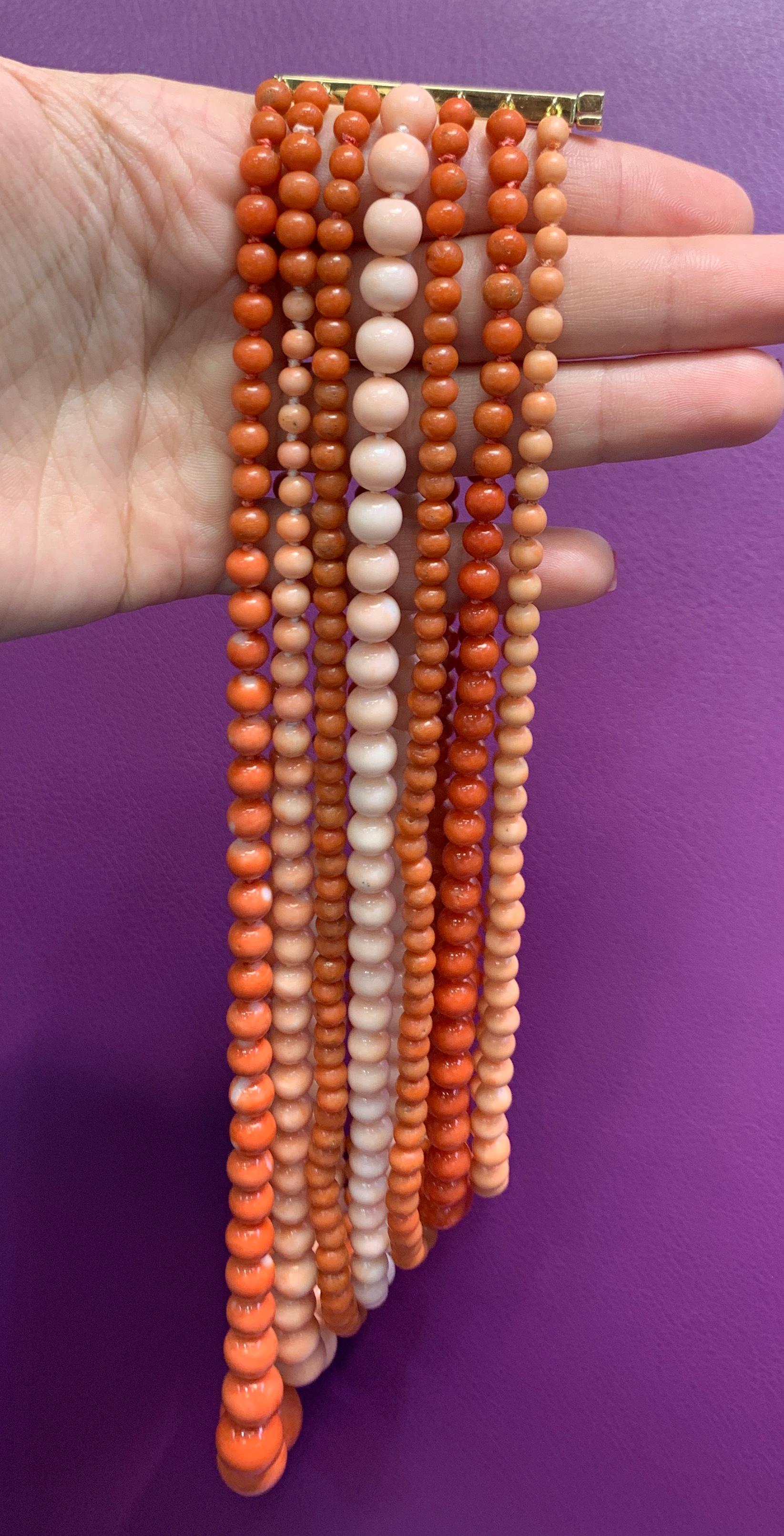 Very Important Seven-Strand Coral Bead Necklace- MARKET PLACE For Sale 6