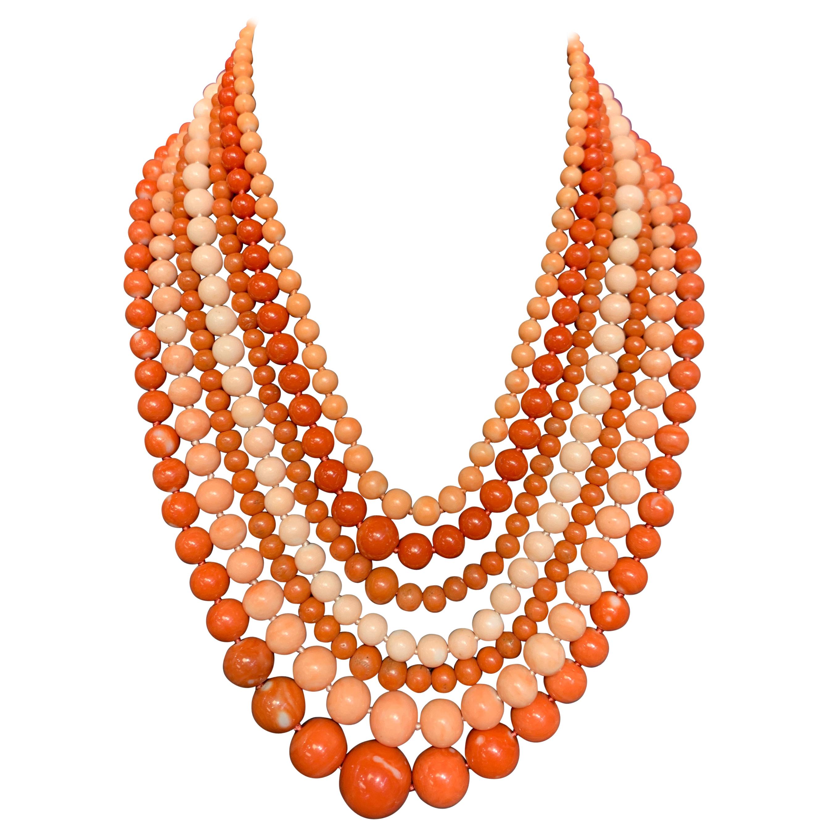 Very Important Seven-Strand Coral Bead Necklace- MARKET PLACE For Sale 1
