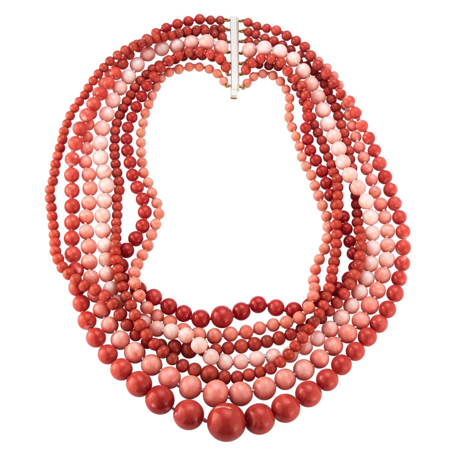 Very Important Seven-Strand Coral Bead Necklace- MARKET PLACE For Sale