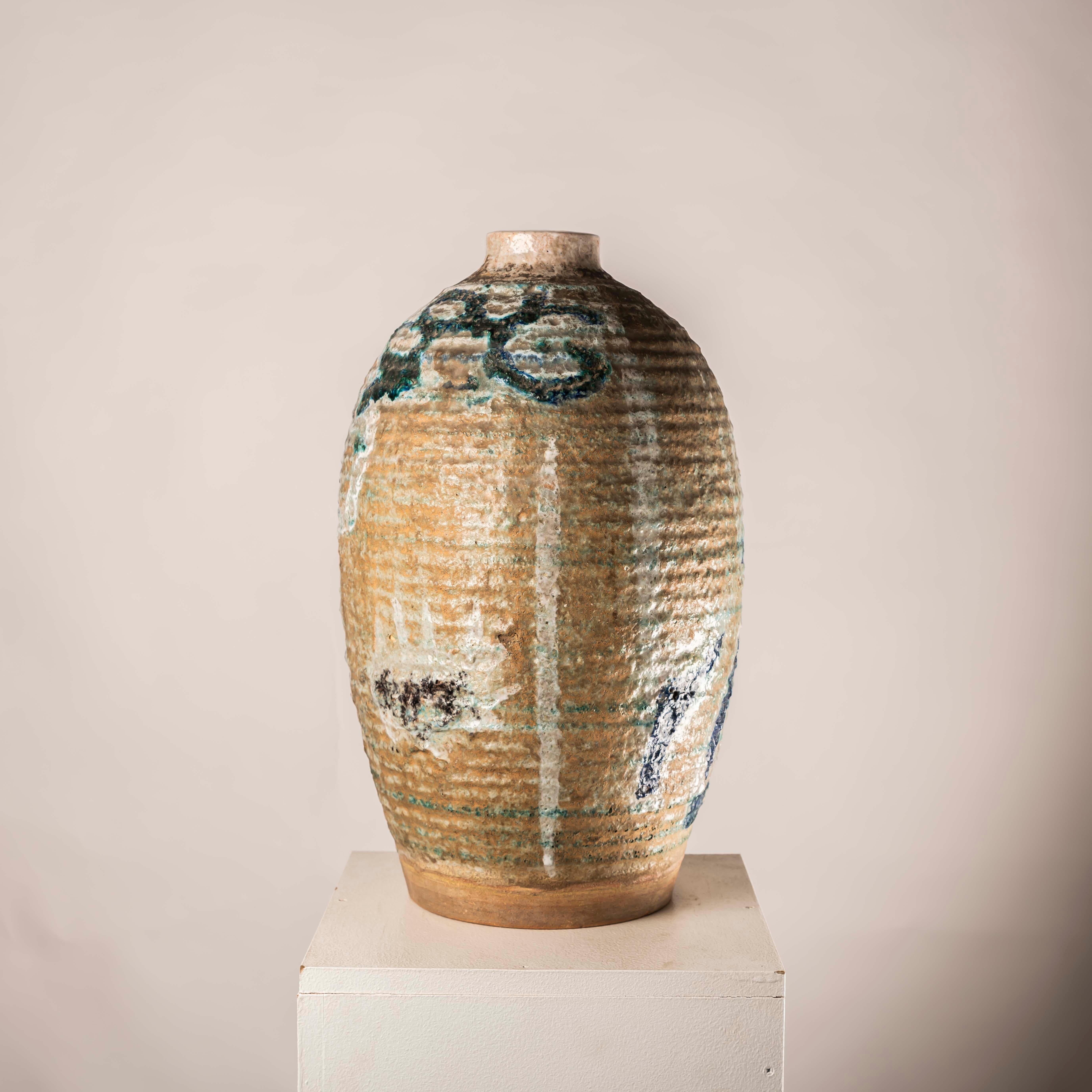 Européen Très important vase en céramique émaillée XL du milieu du siècle dernier signé en vente