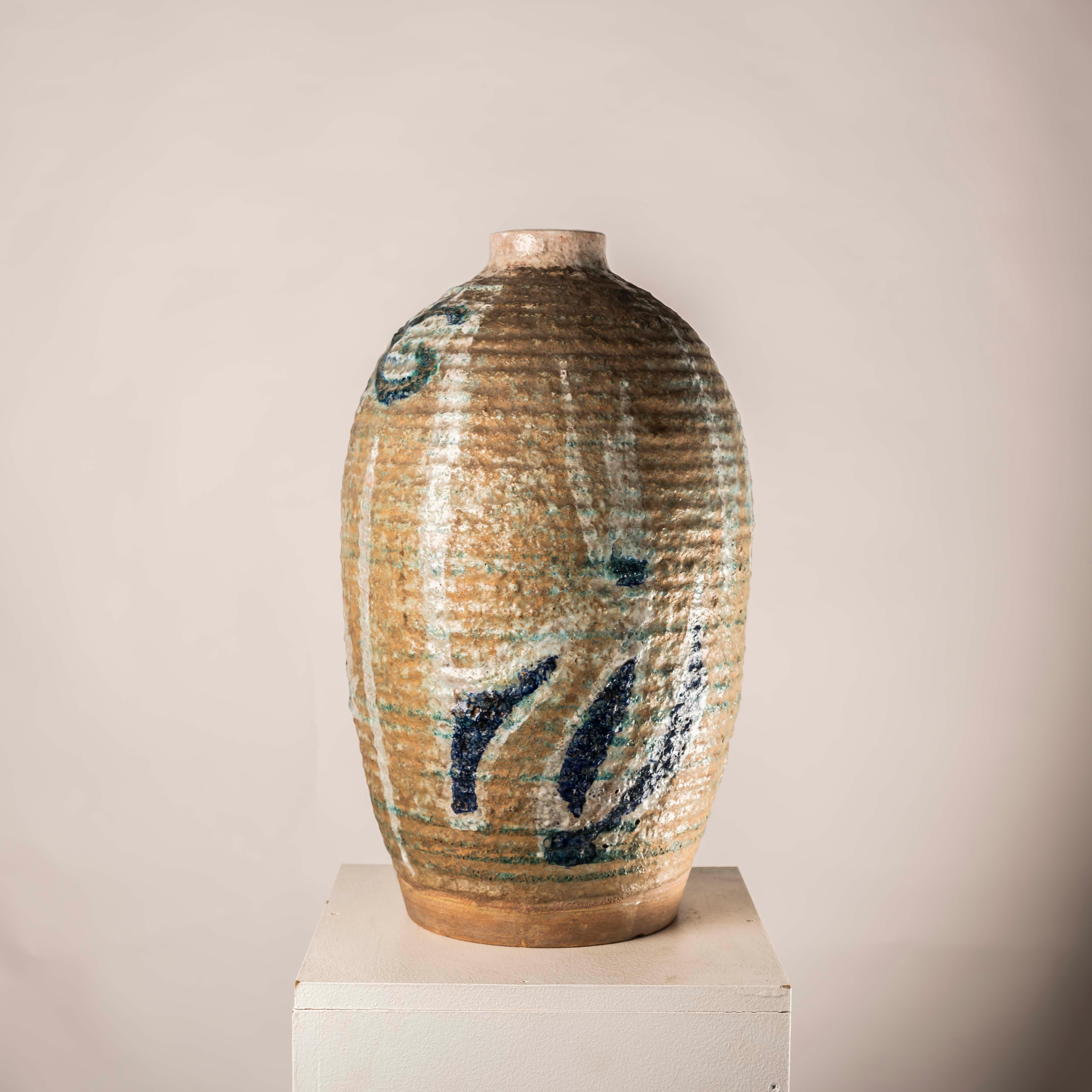 Très important vase en céramique émaillée XL du milieu du siècle dernier signé Bon état - En vente à BARCELONA, ES
